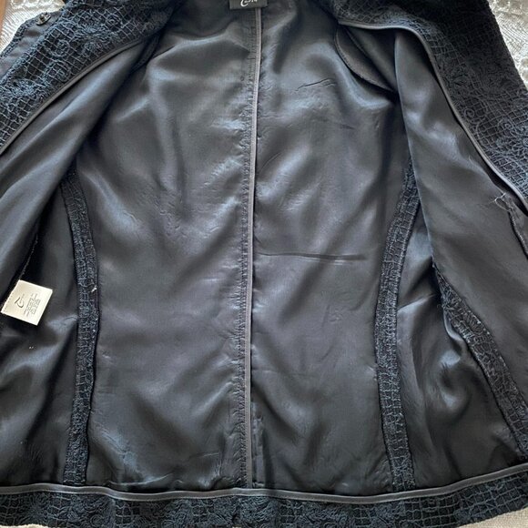 TORIO SPAIN 2-PIECE SUITE BLAZER JACKET SKIRT BLACK LACE LINED SZ 4 - Picture 8 of 10